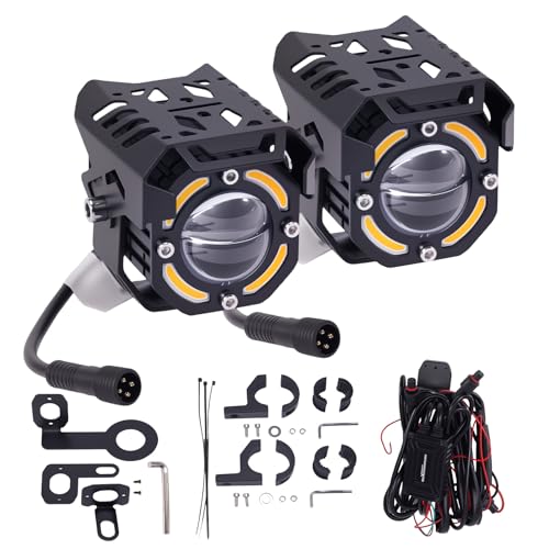maXpeedingrods LED Motorcycle Fog Lights, Offroad Driving Light Amber/White High & Low Beam, Offroad Driving Light with Switch Wiring Harness - size: 2.1in
