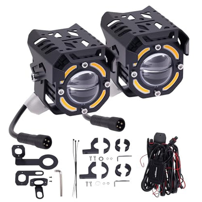 maXpeedingrods LED Motorcycle Fog Lights, Offroad Driving Light Amber/White High & Low Beam, Offroad Driving Light with Switch Wiring Harness - size: 2.1in