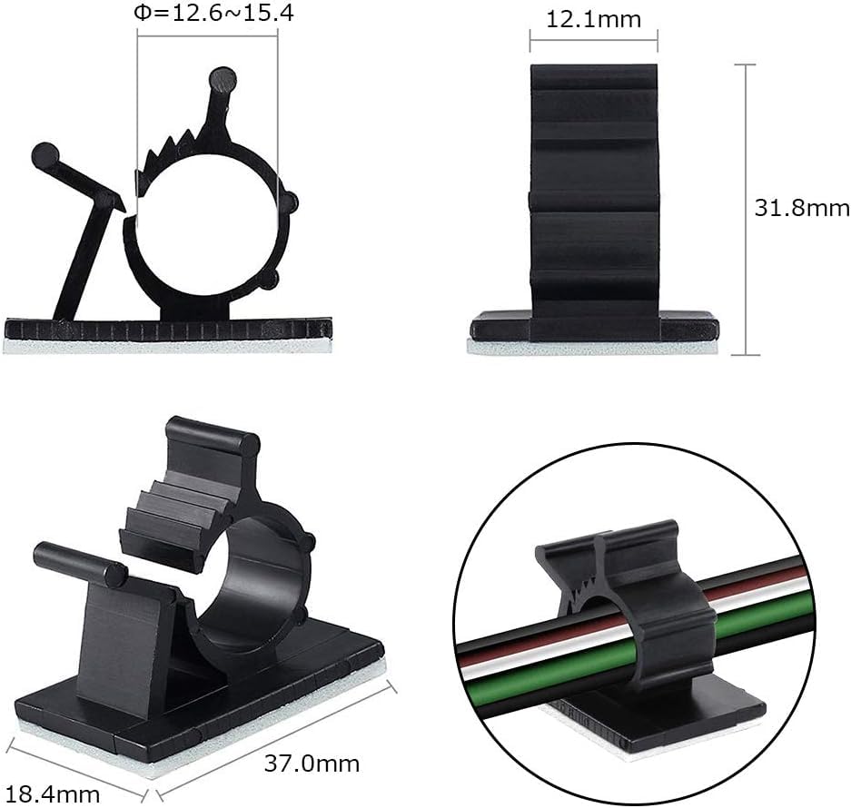 Viaky 30 Pcs Black Cable Wire Clips Adjustable Nylon Wire Holder Adhesive Cable Management Suitable for Maximum Diameter 0.6 inch (15.4mm) Cables - size: 30b-0.6inch