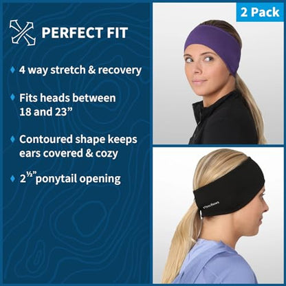 TrailHeads Womens Ponytail Headband - Moisture Wicking Hair Headband for Running, Winter, Workout - Athletic Headband Women - color: black/heather purple