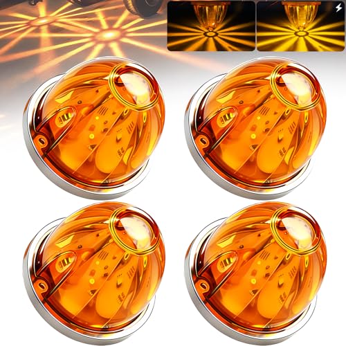 BJZ 4Pcs Amber Watermelon LED Strobe+Constant Marker Lights Dual Function Watermelon-shaped Side Marker Clearance Tail Top Cap Roof Lights for Trailer Truck Semi-trailer Heavy-duty Truck Bus Van - color: Amber, size: 4 Pack