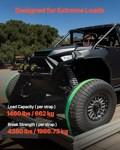 VEVOR Wheel Chock Tie-Down Kit, Chock-Style Trailer Tie Down Strap, Car Tie Down Kit with Buckle, Break Strength 4380 lbs & Working Load 1460 lbs Motorcycle System for ATVs, UTVs & Trailers - style: Chock-Style with 2 sets