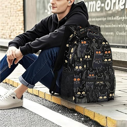 Lightweight School Backpack, Black Cats Large Capacity Bookbag, Waterproof Travel Bag Casual Daypack for Men Women Adults - color: Black Cats