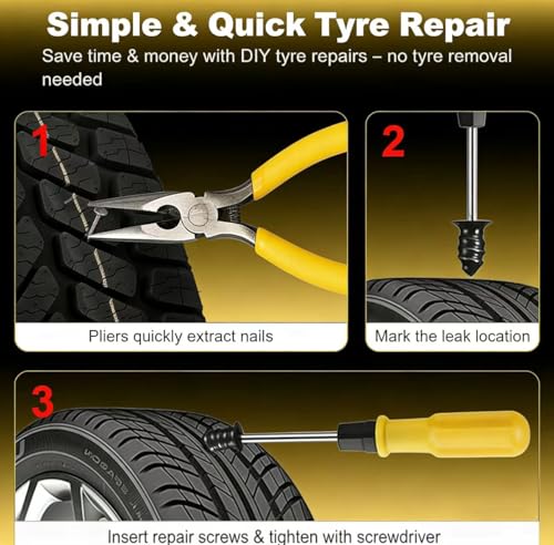 61 PCS Tire Plugs Kit Tire Repair Kit with Plugs Screw in Tire Plugs with Screwdriver Self-Service Tire Repair Rubber Nail Kit for Car Motorcycle Truck Tractor Bicycle - Tire Puncture Repair Plug Kit - size: 61 Pcs
