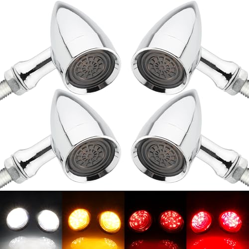 TSUNG Universal Motorcycle LED Turn Signals Lights Small Bullet Front Rear Blinkers Tail Lights for Cruiser Chopper Bobber Cafe Racer Street Bike (4PCS-Chrome) - color: CLASSIC-Chrome, size: 4PCS Front+Rear