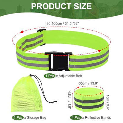 PATIKIL High Visibility Reflective Bands for Wrist Arm Ankle Leg, Adjustable Reflective PT Belt with Armbands & Storage Bag for Women Men Night Running Walking Cycling - color: Green