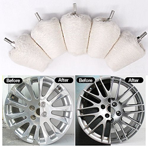 Swpeet 5 Pcs Cone-Shaped White Flannelette Polishing Wheel Grinding Head with 1/4" Handle for Metal Aluminum/Stainless Steel/Chrome/Jewelry/Wood/Plastic/Ceramic/Glass