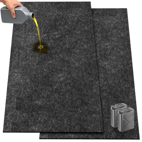 2 Pack 36" x 60" 0.12" Thick Oil Spill Mat Garage Rubber Mats for Floor – Black Water & Oil-Absorbent, Non-Slip, Easy to Clean, Reusable & Cut-to-Fit Mat for Oil Pan, Car, Motorcycle, Driveway