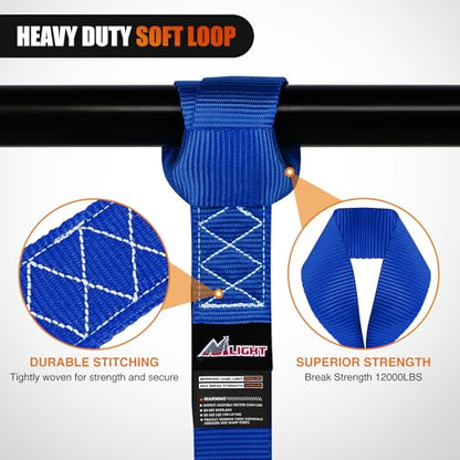 Nilight Soft Loop 1.7”×17" Motorcycle Tie Down Straps Heavy Duty 12000Lbs Max Break Strength for Securing ATV UTV Kayak Moving Cargo (8PK-Blue) - color: Blue