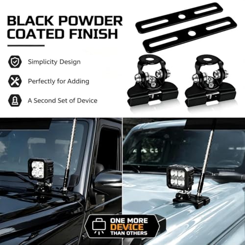 LED Hood Mounts A-Pillar Ditch Light Holder Extension Universal | Universal Steel Cowl Pod Light Mount Extension for Ditch Light Brackets Led Light Bar Mounting Brackets 304 Stainless Steel - color: Mounting Brackets + 2PCS Bracket Extensions