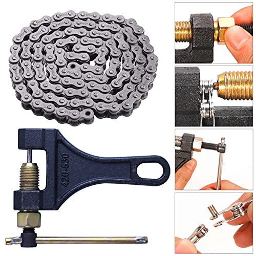 420H Motorcycle Chain+ Chain Breaker,112-Link Heavy Duty Drive Chain - size: 112