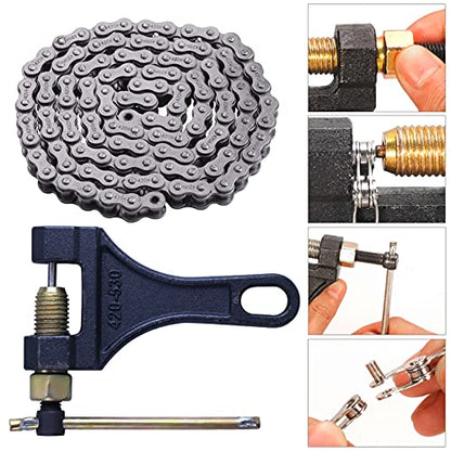 420H Motorcycle Chain+ Chain Breaker,112-Link Heavy Duty Drive Chain - size: 112