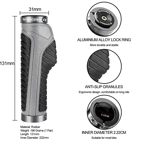 TOPCABIN Ergonomic Bike Grips - Widen Holding Rubber Grips with Aluminum LockGrips for Mountain & Road Bikes - color: Knife Style, Gray/Black (Aluminum Lock Plug)1 Pair