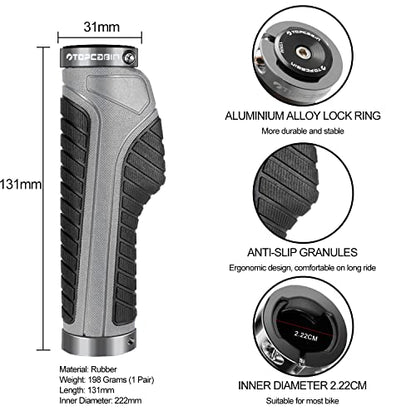 TOPCABIN Ergonomic Bike Grips - Widen Holding Rubber Grips with Aluminum LockGrips for Mountain & Road Bikes - color: Knife Style, Gray/Black (Aluminum Lock Plug)1 Pair