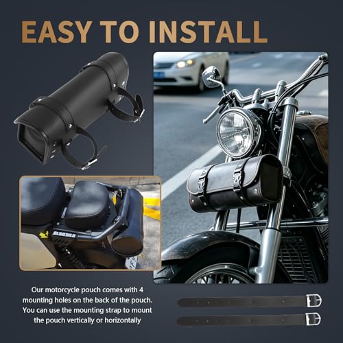 Salior Large Capacity Motorcycle Handlebar Bag,Leather Motorcycle Fork Bag with Adjustable Mounting Straps,Stylish Motorcycles Tool Bags for Storing Umbrellas,Phones,Keys