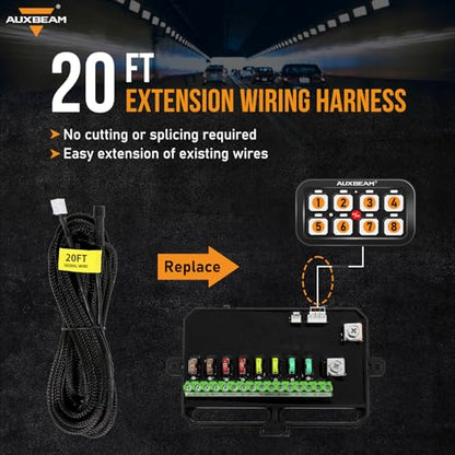 Auxbeam 20FT Switch Panel Extension Cable for Auxbeam Switch Panel BA80/GA80/RA60/RA80/RB80/RB120/RB80 XL/RA80XL/AC800/AC1200/AS-R40 R60 R80/AS-400 600 800/AR-800 600 820, NOT for BB80/GB80/BC60/GC60 - style: For 8 Gang Switch Panel (NOT for BB80, GB80, B