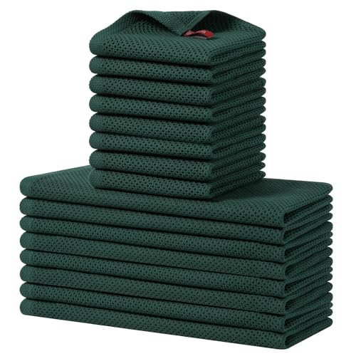 Homaxy 100% Cotton Kitchen Towels and Dishcloths Set, 12 x 12 Inches and 13 x 28 Inches, Set of 16 Bulk Kitchen Towels Set, Ultra Soft Absorbent Dish Cloths for Washing Dishes, Blackish Green - color: Blackish Green, style: 16-Piece Set