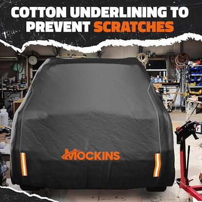 Mockins 200"x75"x57" SUV Car Cover Waterproof All Weather Heavy Duty Tarp | Dual-Layer 250G PVC & Soft Cotton Lining Full Exterior Covers | Windproof Large Car Cover for Snow & Rain with Buckle Strap - size: SUV - Large - 200" x 75" x 57"