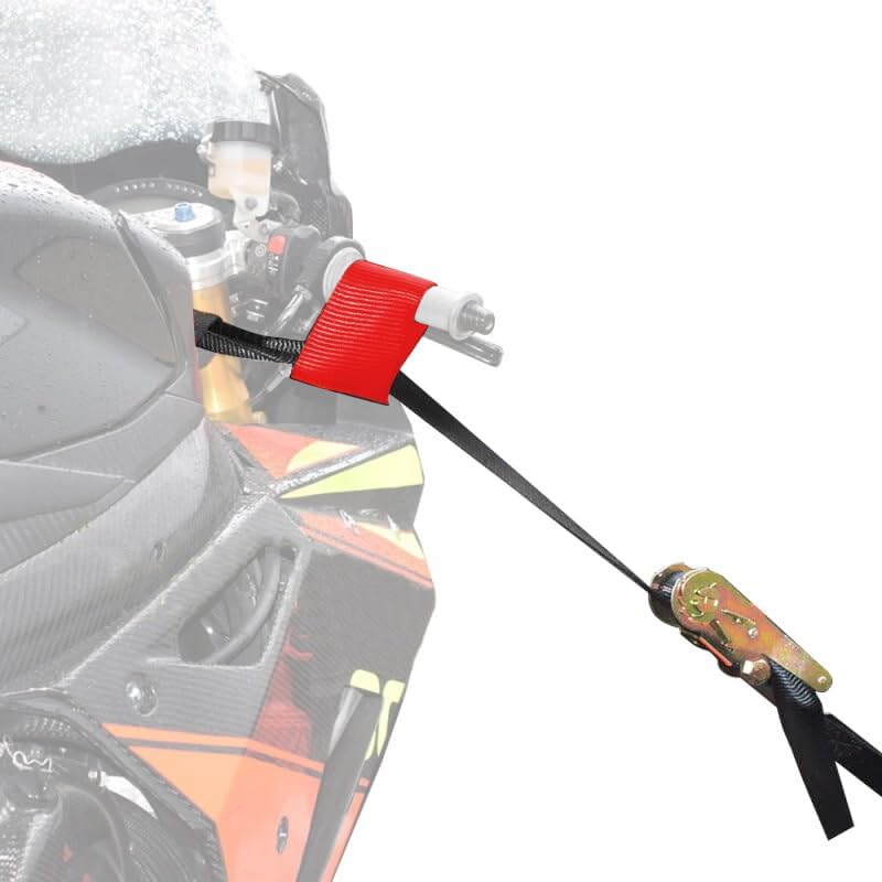 MOTO4U Motorcycle Handlebar Tie Down Straps with Ratchets and Snap Hooks,Heavy Duty Motorcycle Dirt Bike Handlebar Tie Down Strap with Ratchets Front Handle Tie Down in Red