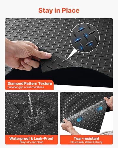 VEVOR Garage Floor Roll, 4 x 25 ft Garage Flooring Mat, 3 mm Thickened Rubber Diamond Plate Floor Protector Mat, Non-Slip, Wear-Resist, Waterproof, Easy to Clean for Warehouse, Gyms,Trailer, Black - size: 4 ft x 25 ft