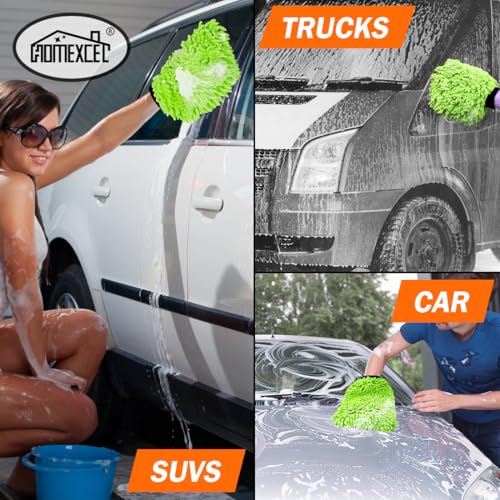 HOMEXCEL Car Wash Mitt, 2PK Chenille Microfiber Wash Mitt, Scratch-Free & Lint-Free, Rich Foam, Highly Absorbent, Double Sided, Perfect for Car Washing and Detailing, 10.2" x 6.7 ", Green - color: Green