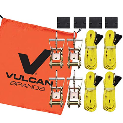 VULCAN Car Tie Down Kit - Adjustable Loop - Snap Hooks - Classic Yellow - Complete Kit Includes 4 Straps and 4 Ratchets - size: Classic Yellow