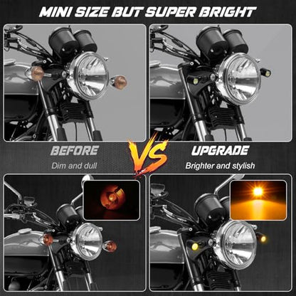 NTHREEAUTO Motorcycle Turn Signals, Universal Front Rear LED Turn Signal Light Mini Blinkers Brake Tail Lights Compatible with Harley Honda Suzuki Triumph Yamaha - 4 PCS