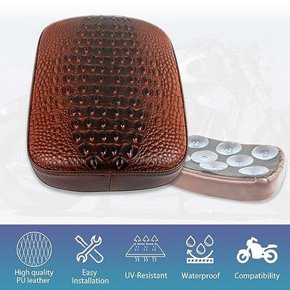 DREAMIZER Motorcycle Leather Pillion Rear Passenger Pad Seat 8 Suction Cup Rectangular Passenger Seat Compatible with Harley Bikes Custom (Brown-Crocodile) - color: Brown#1-Crocodile