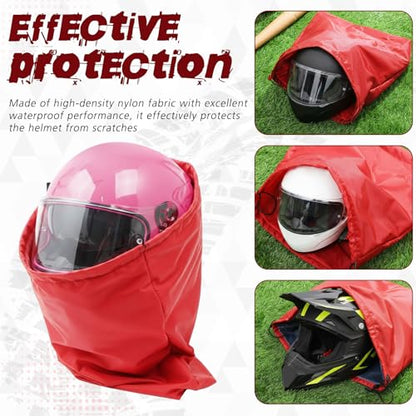 Motorcycle Helmet Bag with Soft Lining & Drawstring Closure, Waterproof Helmet Storage Bag, Large Capacity, Lightweight for Riding Hockey Welding Bicycle Dirt Bike Gear - color: Red