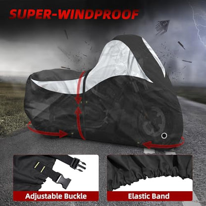 600D Motorcycle Cover, Heavy Duty Waterproof Motorcycle Covers Outdoor Storage with Lock-Holes Compatible with Harley Davidson, Honda, Suzuki, Yamaha (Side Box) - size: Side Box
