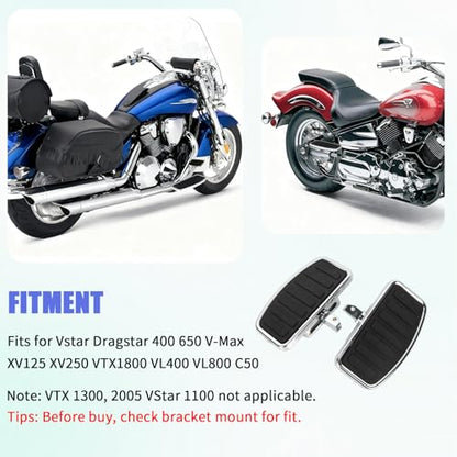 PSLER 2PCS Motorcycle Floorboards Adjustable Rear Passenger Foot Pegs, Compatible with Vstar Dragstar 400 650 V-Max XV125 XV250 VTX1800 VL400 VL800 C50, Chrome, Horizontal Stripes Pattern - size: Horizontal Stripes Pattern