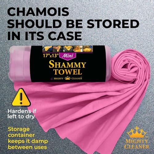 Premium 2pk Mini +1 Free Shammy Cloth for Car Drying - 17”x13” - Super Absorbent Chamois Towel for Car - Scratch-Free, Reusable & Soft Cleaning Towel - color: Pink, Blue, Yellow