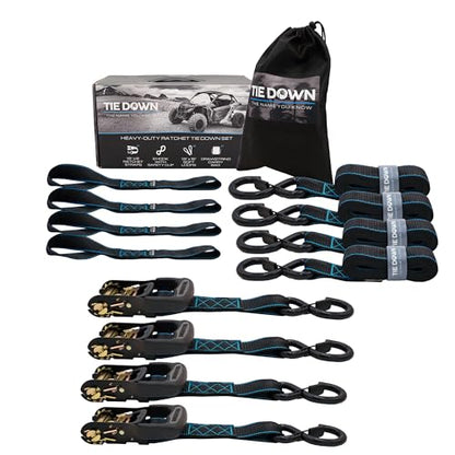 Tie Down 1.5 inch x 8 ft Black Heavy Duty Ratchet Strap, 4-Pack Kit - 5208 lbs. Breaking Load Limit - color: Black, size: 4-Pack