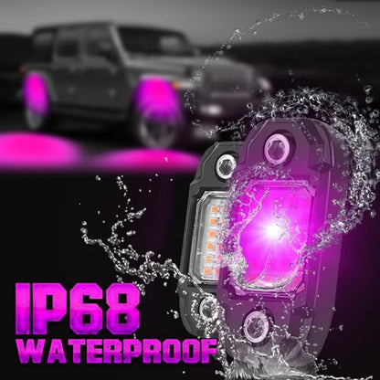 4 Pods Purple Rock Lights 24 LEDs Chips Waterproof Neon Trail Rig Lamp Underglow Light for Car Truck Motorcycle SUV ATV UTV - color: Purple