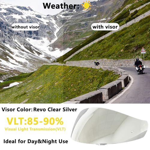 HJ-17 Helmet Visor Replacement,UV Protective Helmet Face Shield Compatible with CL-MAX II,IS-MAX BT,SY-MAX III,IS-MAX II,CL-MAX 3,C90,C91,C91N (Revo Clear Silver-Day&Night Use) - color: Revo Clear Silver-day&night Use