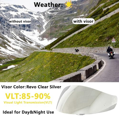 HJ-17 Helmet Visor Replacement,UV Protective Helmet Face Shield Compatible with CL-MAX II,IS-MAX BT,SY-MAX III,IS-MAX II,CL-MAX 3,C90,C91,C91N (Revo Clear Silver-Day&Night Use) - color: Revo Clear Silver-day&night Use