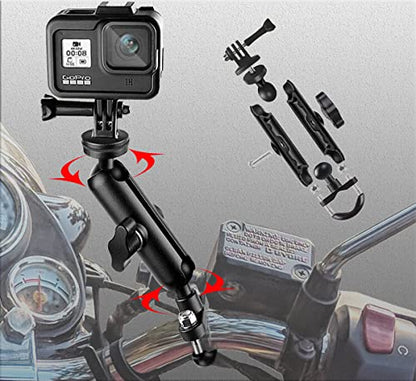 360°Motorcycle Camera Mount for GoPro Bike Holder Handlebar Mount Bracket 1/4 Metal Stand GoPro Hero10/9/8/7/6/5/4/3+ Action Cameras Accessory (Fits Bicycle Utv Motorcycle Handlebar Holder)