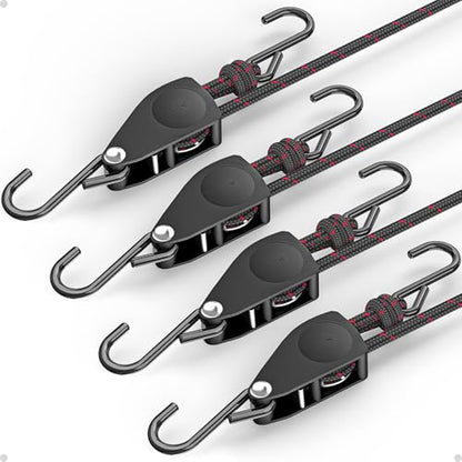 Fondwell 1/4" Rope Tie Downs Ratchet: 4 Pack of Kayak Storage Straps Heavy Duty - Ratcheting Cargo Straps for Various Hanging and Strapping - size: 1/4" 4-Pack