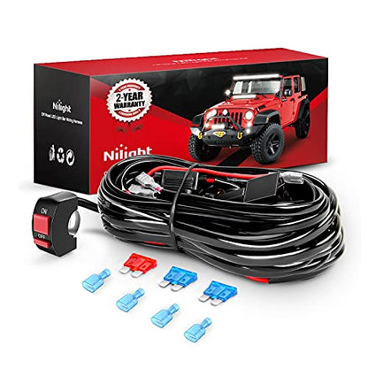 Nilight LED Light Bar Wiring Harness Kit Motorcycle Handlebar Push Button Switch 16AWG 2 Leads 12V On Off for ATV UTV Driving Lights 7/8inch - color: Wiring Harness Motorcycle