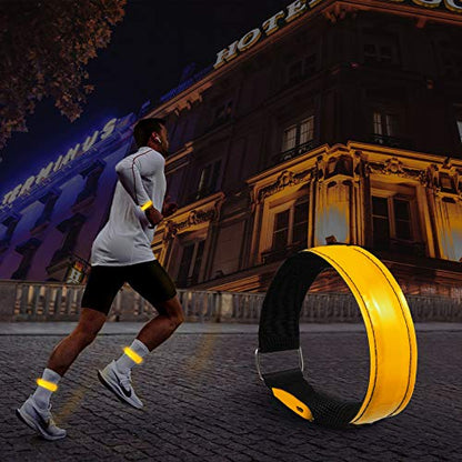2 Pack Rechargeable LED Reflective Armband, High Brightness High Visibility Night Safety Light Band, Wearable Flashing LED Gear for Running, Walking, Biking and Outdoor Activities - color: L Orange