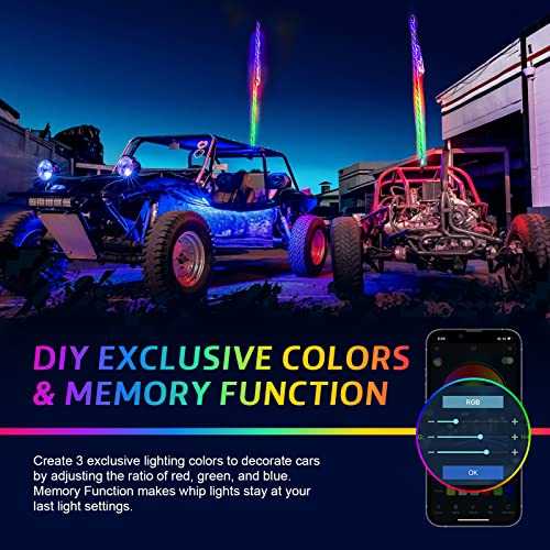 Ehaho 2 Pack 1FT LED Whip Lights With Spring Base, App & Remote Control, Spiral RGB Chasing Lighted Antenna, Music Light for UTV ATV RZR Can-Am SXS Offroad Polaris Truck - size: 1FT / (Pack of 2)