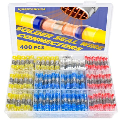 400PCS Solder Seal Wire Connectors-haisstronica Waterproof Heat Shrink Butt Connectors-Self Solder for Marine,Aircraft,Boat,Truck,Stereo,Joint - style: 400PCS