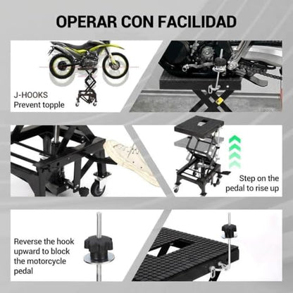Garvee Hydraulic Motorcycle Lift Jack 350LBS, Foot Operated Scissor Lift Table for ATV Dirt Bike, Heavy-Duty Steel Stand with Safety Lock & Wheels, 13.78"-34.25" Height Adjustable, Motorcycle Scissor
