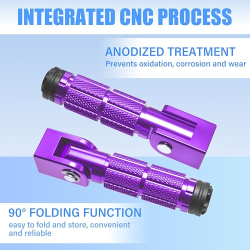 M8 Motorcycle Foot Pegs Folding Rearsets-90 Degree Foldable Footrest Fit 0.86-1.37in Brackets, Anti-Skid CNC Footpegs with Rubber Gasket for Pit Bike Dirt Bike Adventure Touring Bikes (Purple) - color: Purple