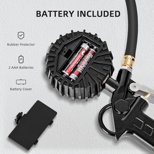 Tire Pressure Gauge with Inflator, 250 PSI Air Chuck and Compressor Accessory, Heavy Duty, with Quick Connector, 0.1 Display Resolution, Car, Motorcycle, SUV, Truck, RV Accessory