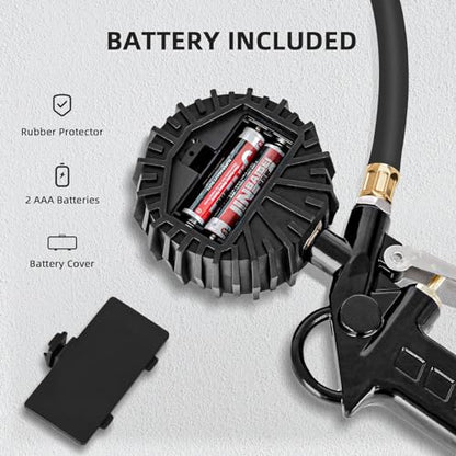 Tire Pressure Gauge with Inflator, 250 PSI Air Chuck and Compressor Accessory, Heavy Duty, with Quick Connector, 0.1 Display Resolution, Car, Motorcycle, SUV, Truck, RV Accessory