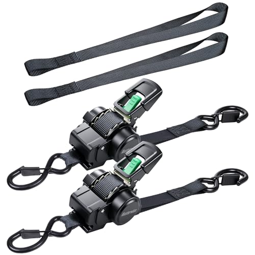 Retractable Ratchet Straps, 1" x 12' Heavy Duty Auto Self Retracting Ratchet Straps, Tie Down Straps for Trucks Trailer Car Motorcycle ATV UTV Kayak Boat（2 Pack） - size: 1"x12'-2pcs