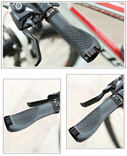 TOPCABIN Ergonomic Bike Grips - Widen Holding Rubber Grips with Aluminum LockGrips for Mountain & Road Bikes - color: Black