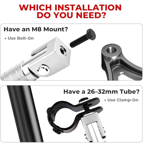 2-in-1 Clamp-On & Bolt-On Foldable Foot Pegs, Motorcycle Foot Pegs with Removable Pipe Clamps, M8 Mount or 26–32mm Tube Fit, for E-Bike, Mini Bike & Custom Builds （1 Pair, Raw Silver) - color: Raw Silver
