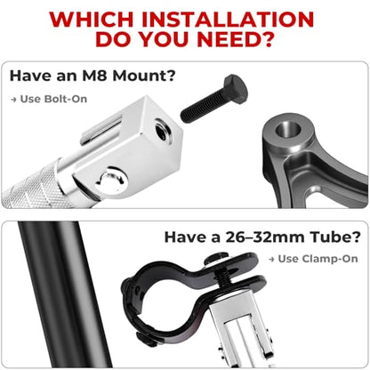 2-in-1 Clamp-On & Bolt-On Foldable Foot Pegs, Motorcycle Foot Pegs with Removable Pipe Clamps, M8 Mount or 26–32mm Tube Fit, for E-Bike, Mini Bike & Custom Builds （1 Pair, Raw Silver) - color: Raw Silver